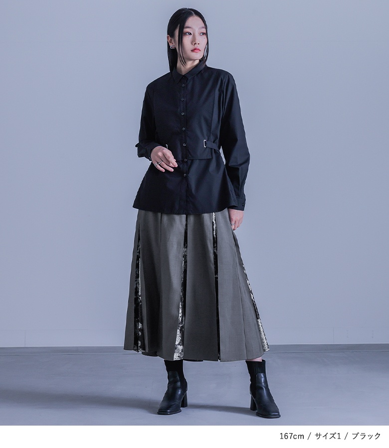 シャツ レディース トップス ブラウス 長袖 ベルト ロングシーズン ウエストシェイプ オケージョン「メール便可」「10」 | osharewalker | 03