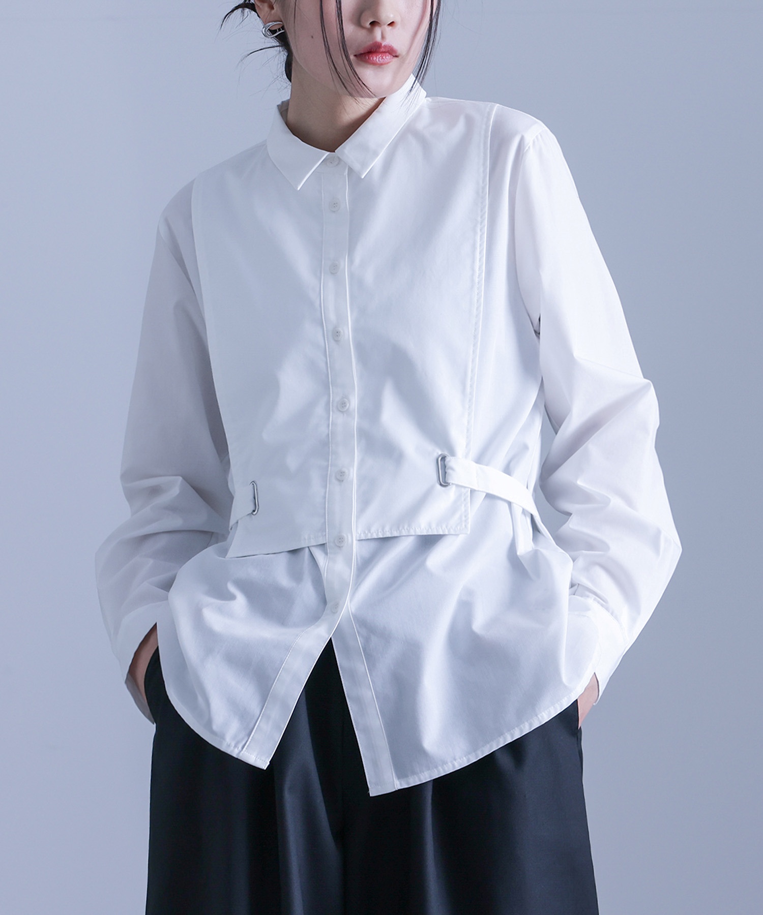 シャツ レディース トップス ブラウス 長袖 ベルト ロングシーズン ウエストシェイプ オケージョン「メール便可」「10」 | osharewalker | 01