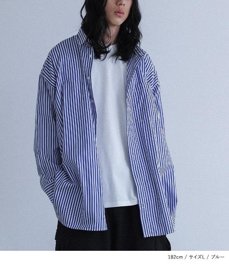 シャツ 長袖 メンズ 春 夏 秋 カジュアルシャツ ストライプ柄 羽織 オーバーサイズ 黒 ブラック 大きいサイズ オシャレウォーカー「メール便可」「10」 | osharewalker | 09