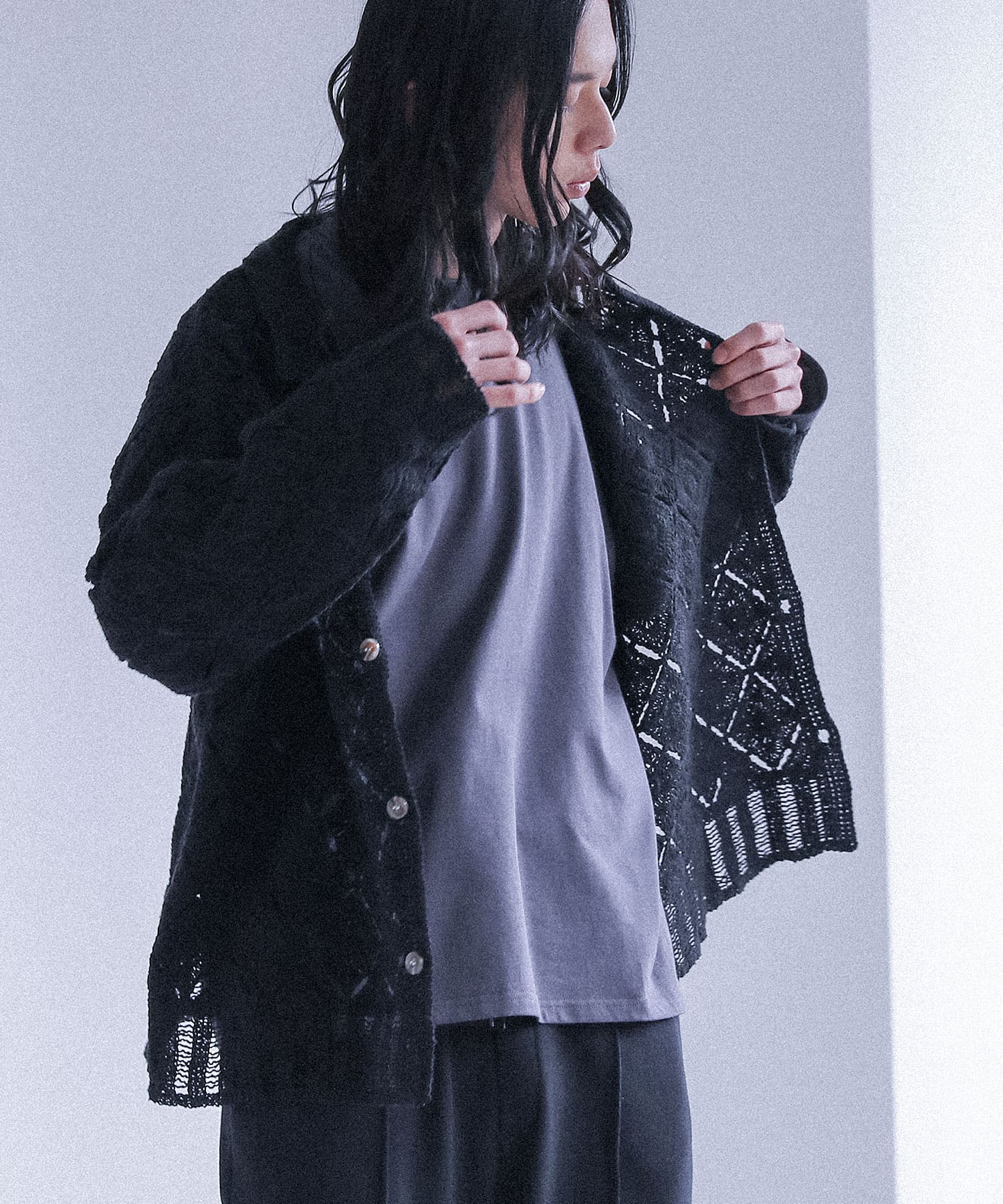 希少 y's for men ドットデザイン カーディガン ワンフォークロージング 1111clothing ◇モヘアタッチ 総柄