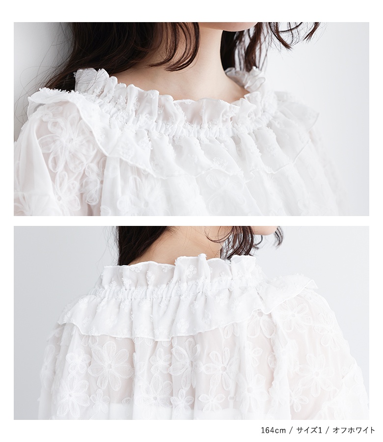 クロエ シャツ ブラウス プルオーバー 長袖 バンドカラー レース 刺繍 白 Chloe（クロエ） シャツ ブラウス プルオーバー 長袖 バンドカラー