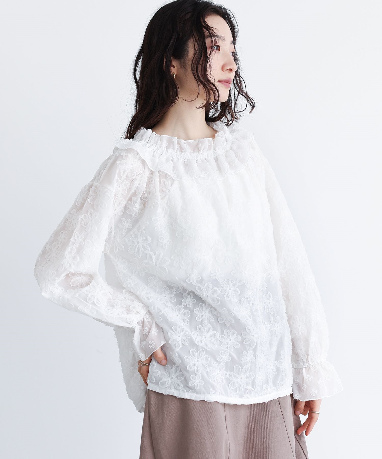 シーマリー 24SS 刺繍長袖ブラウス シアー プルオーバー オフホワイト シーマリー 24SS 刺繍長袖ブラウス シアー プルオーバー オフホワイト