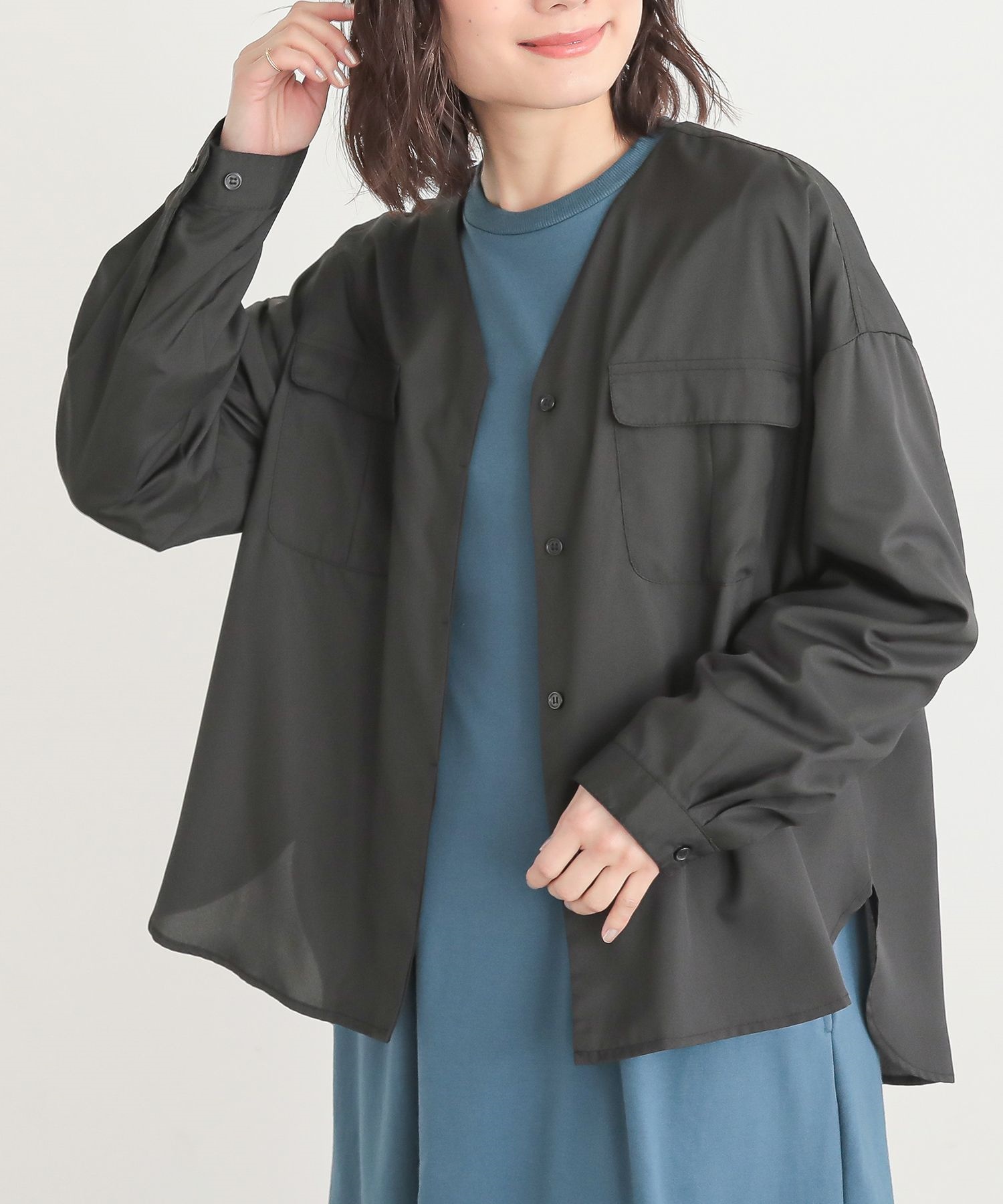 osharewalker シャツ レディース トップス 長袖 ブラウス 白 V