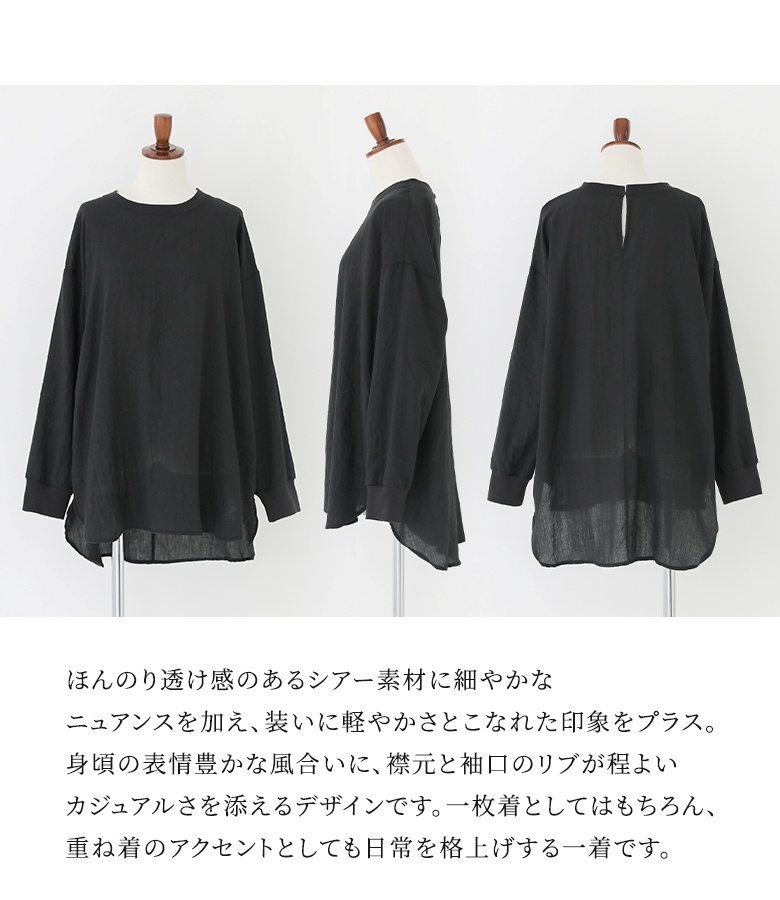 プルオーバー レディース トップス 布帛トップス 長袖トップス クルーネック シアー 透け感 重ね着 レイヤード 春 秋 オシャレウォーカー「メール便可」「10」 | osharewalker | 04