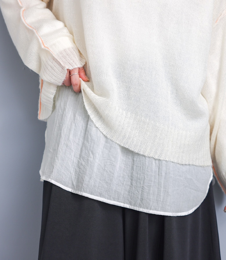 プルオーバー レディース トップス 布帛トップス 長袖トップス クルーネック シアー 透け感 重ね着 レイヤード 春 秋 オシャレウォーカー「メール便可」「10」 | osharewalker | 01