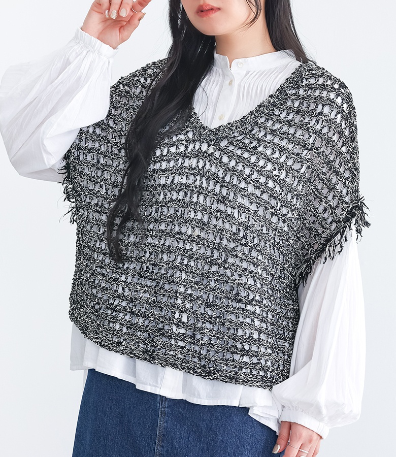 ニットベスト レディース ニットトップス ノースリーブ Vネック Uネック 透かし編み レイヤード 春 夏 秋 オシャレウォーカー「メール便不可」「20」 | osharewalker | 02