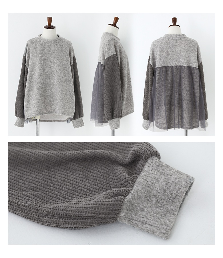 ニット レディース トップス 長袖ニット クルーネック チュール 異素材 配色 バックシャン 春 秋 冬 オシャレウォーカー「メール便不可」「20」 | osharewalker | 14