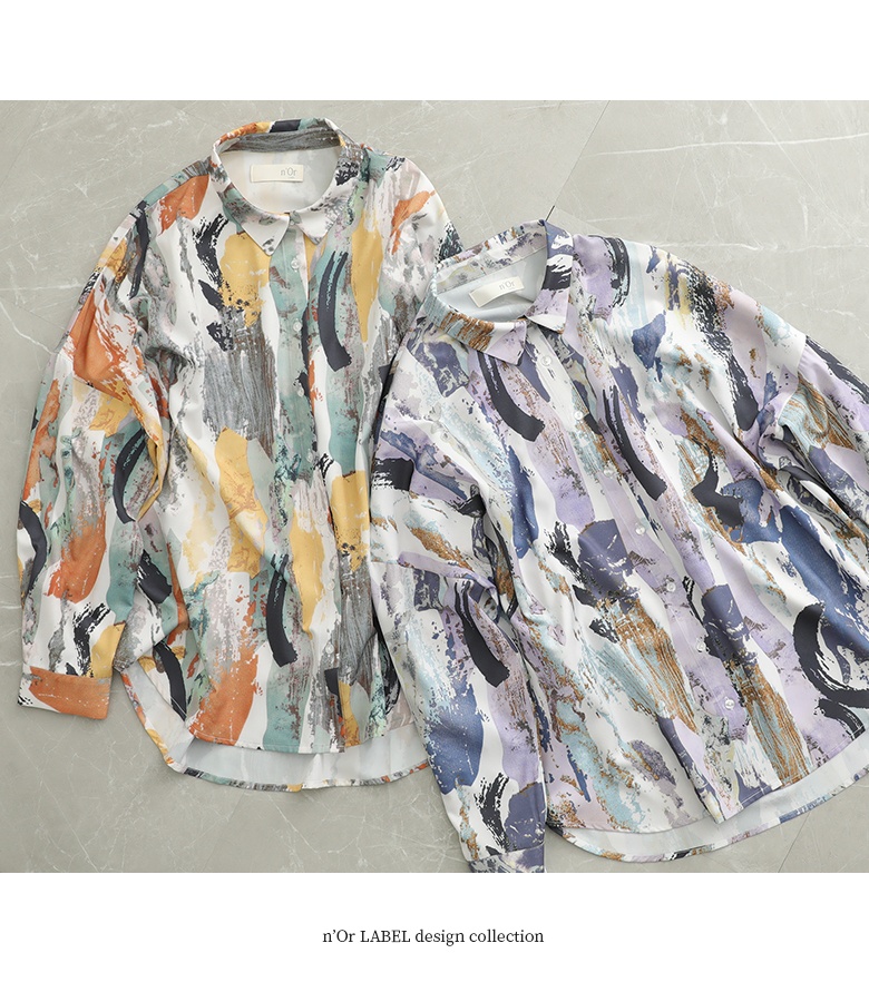シャツ 長袖 レディース トップス ブラウス 柄シャツ オーバーシャツ 羽織 水彩プリント ペイント風 オーバーサイズ ゆったり 50代 春 秋「メール便可」「10」 | osharewalker | 14