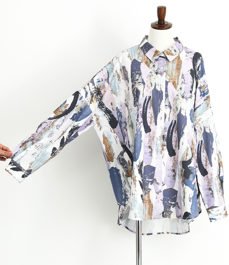 シャツ 長袖 レディース トップス ブラウス 柄シャツ オーバーシャツ 羽織 水彩プリント ペイント風 オーバーサイズ ゆったり 50代 春 秋「メール便可」「10」 | osharewalker | 15