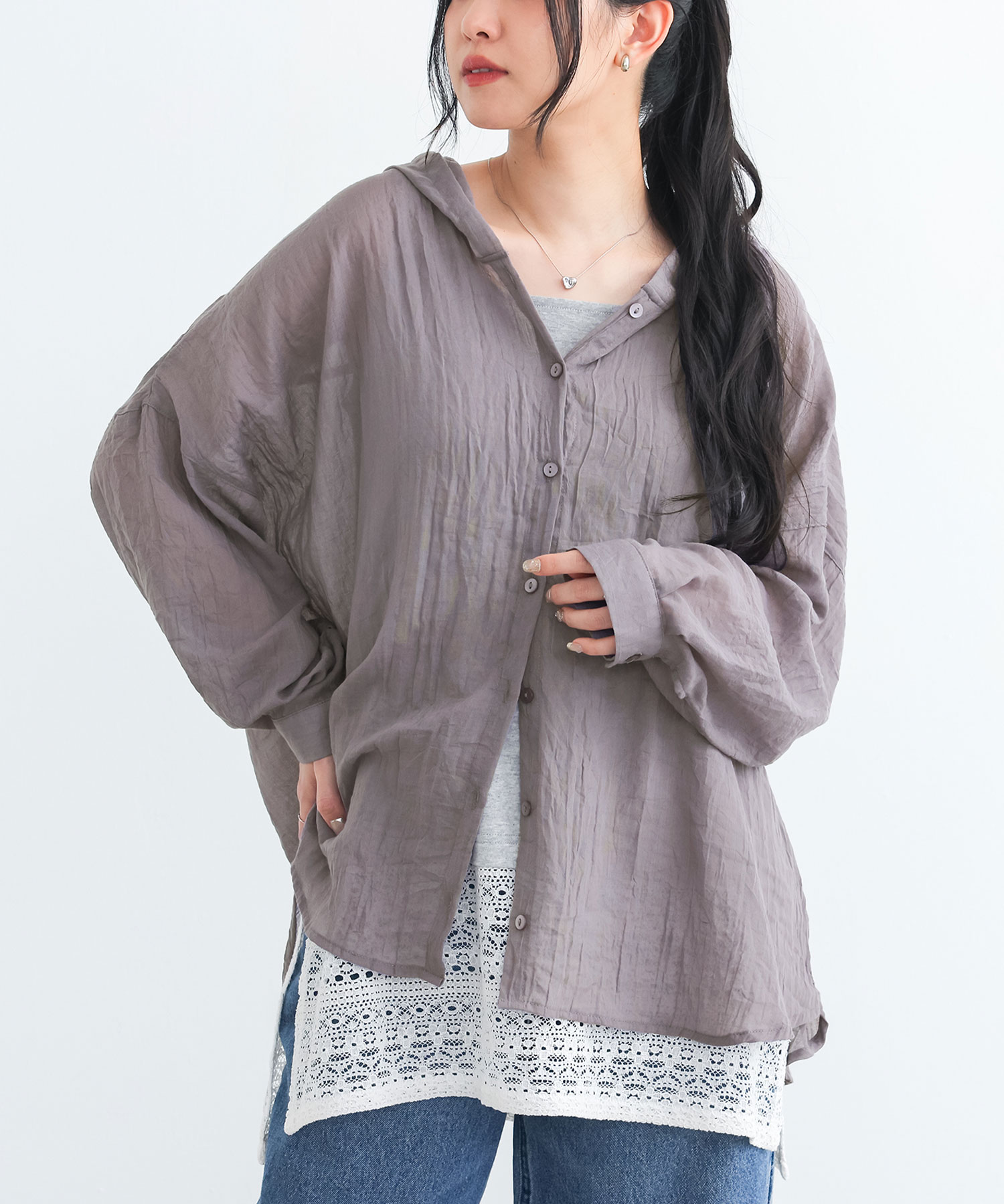 シャツ uvカット シアー 薄手 トップス レディース 春 夏 秋 シアーシャツ フードシャツ パーカー 羽織 返品交換不可「メール便可」「5」 | osharewalker | 05