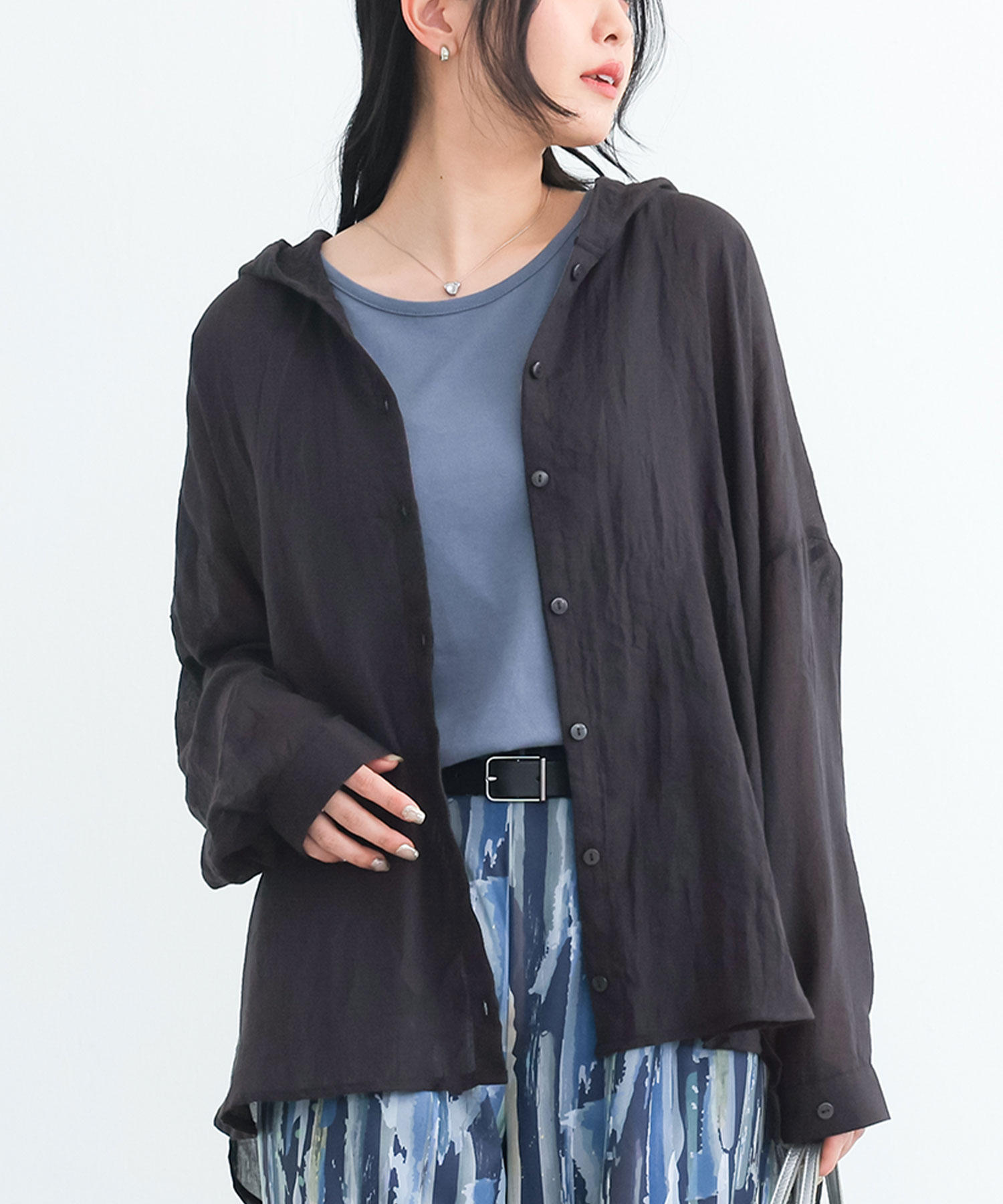 シャツ uvカット シアー 薄手 トップス レディース 春 夏 秋 シアーシャツ フードシャツ パーカー 羽織 返品交換不可「メール便可」「5」 | osharewalker | 06