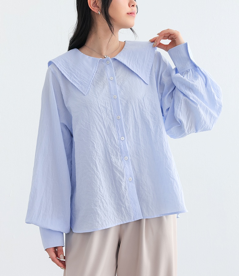 ブラウス レディース 布帛トップス 長袖ブラウス セーラー襟 セーラーカラー 襟付き ぽわん袖 ボリューム袖 春 秋 オシャレウォーカー「メール便可」「10」 | osharewalker | 02