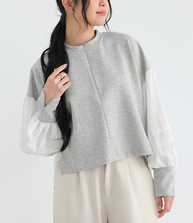 カットソー レディース 長袖トップス ハーフジップ ジップアップ モックネック ストライプ 春 秋 オシャレウォーカー「メール便可」「10」 | osharewalker | 01