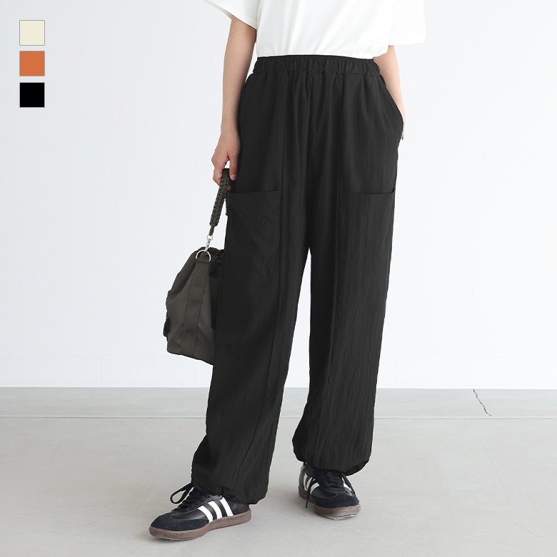 ワークパンツ ボトムス レディース イージーパンツ ロング丈 ポケット ウエストゴム ナイロン混 シャカシャカ ドロスト「メール便可」「10」 | osharewalker