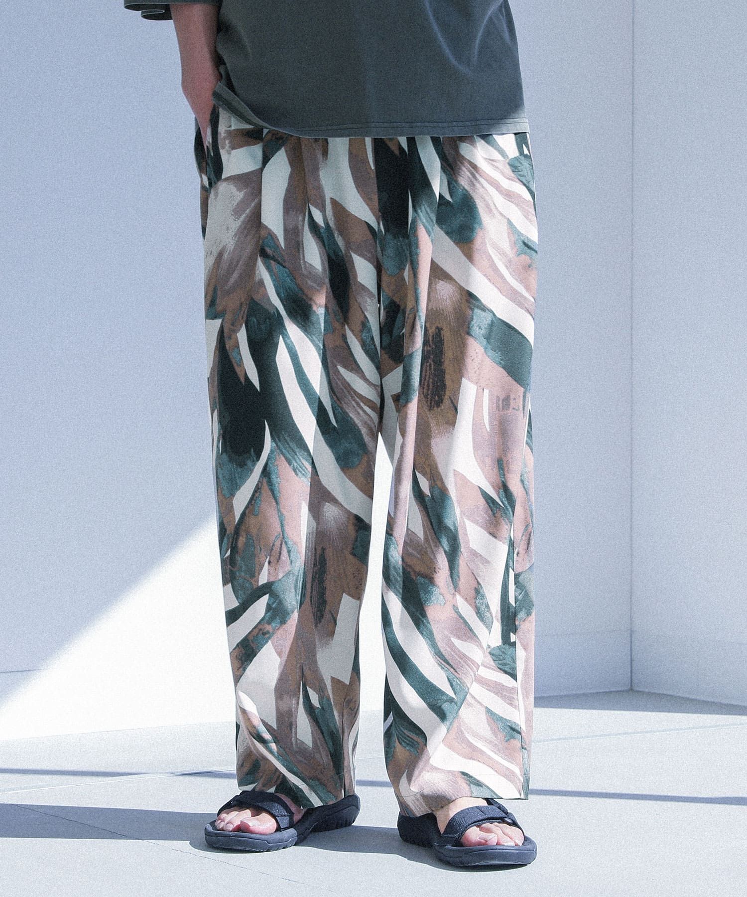 パンツ メンズ ボトムス ロング丈 イージーパンツ 柄パンツ ワイド ストレート ウエストゴム 紐 ベルトループ 楽ちん 50代 60代 春 夏 秋「メール便可」「10」 | osharewalker | 01
