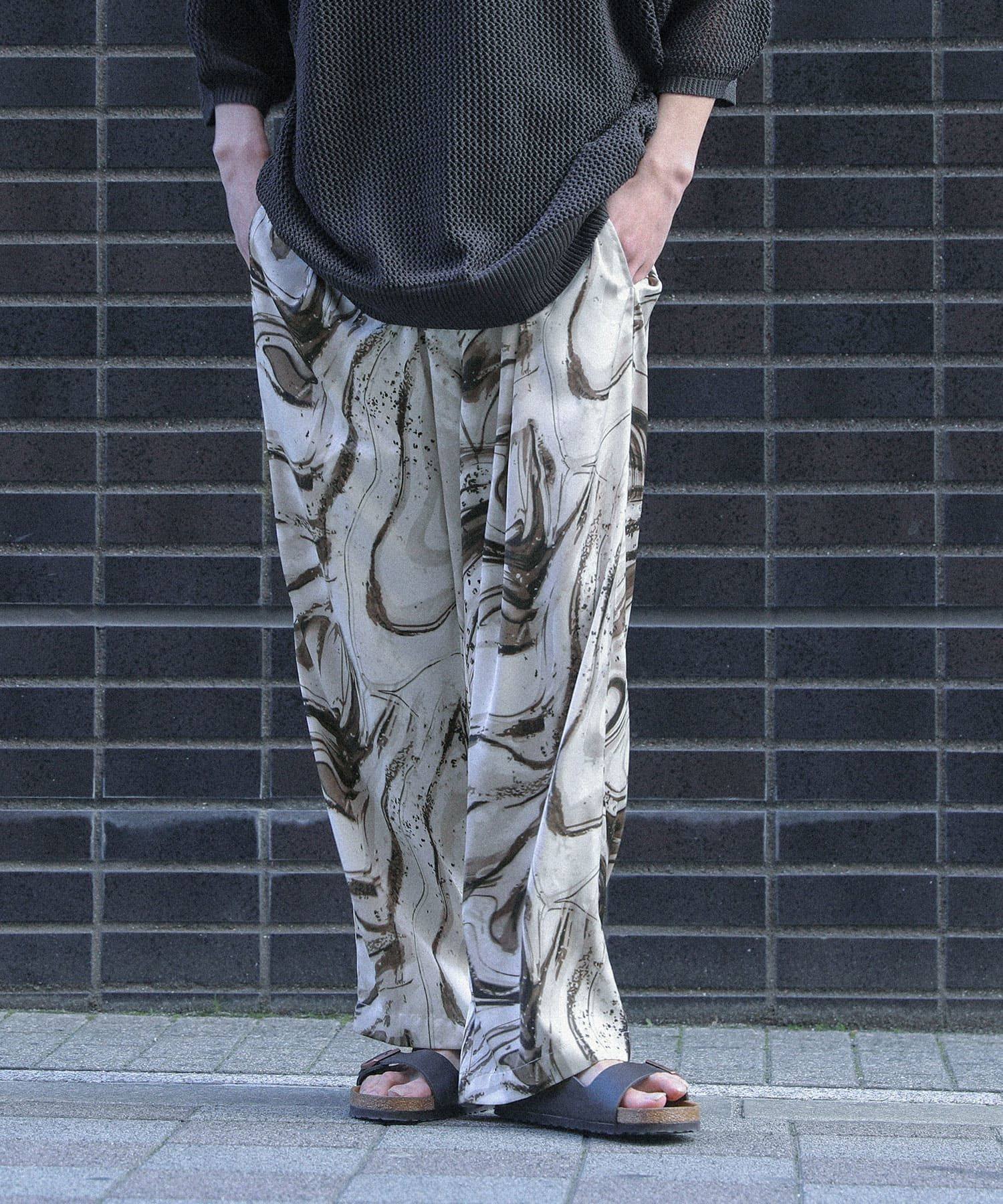 パンツ メンズ ボトムス ロング丈 イージーパンツ 柄パンツ ワイド ストレート ウエストゴム 紐 ベルトループ 楽ちん 50代 60代 春 夏 秋「メール便可」「10」 | osharewalker | 02