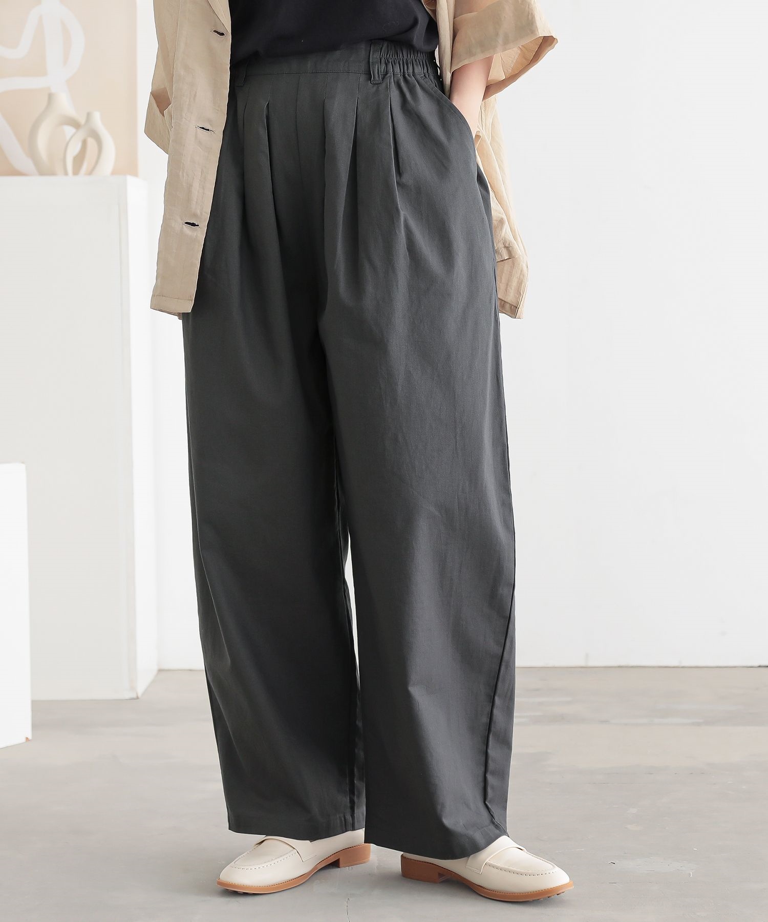 osharewalker パンツ レディース ボトムス タック ロング 吸水速