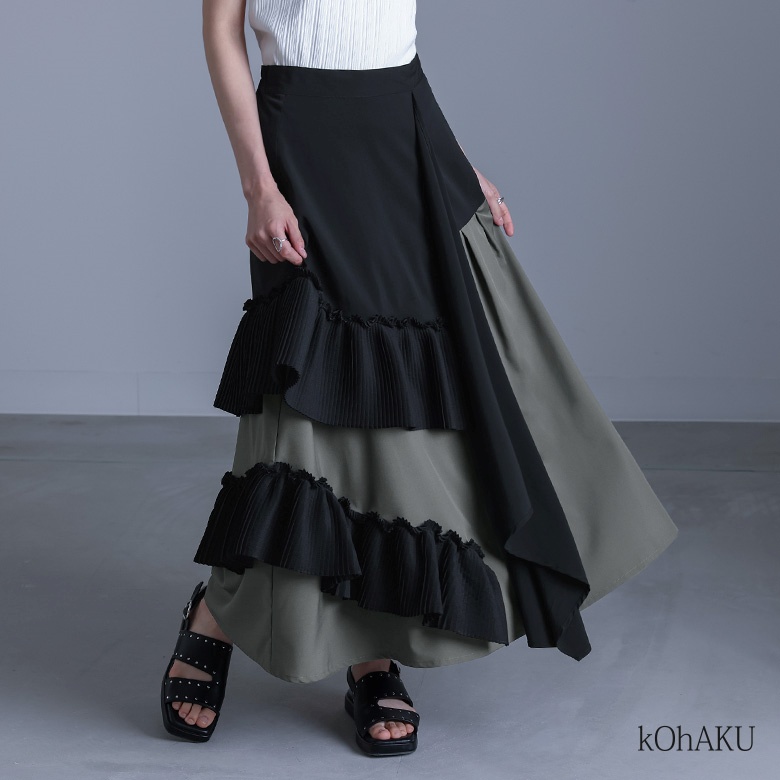 希少　美品　プリーツプリーズ　ドッキングスカート　切り替え　黒　サイズ4 bq14415.jpg