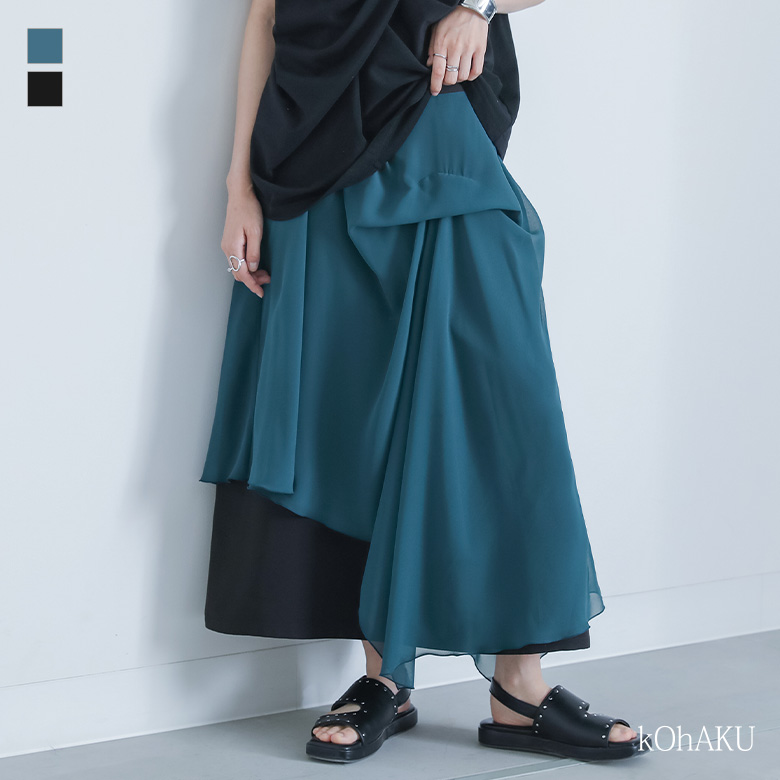 新品オッズオン アシンメトリースカート CLEAR BASIC≪AW新作≫シアーチェックドッキングアシンメトリー