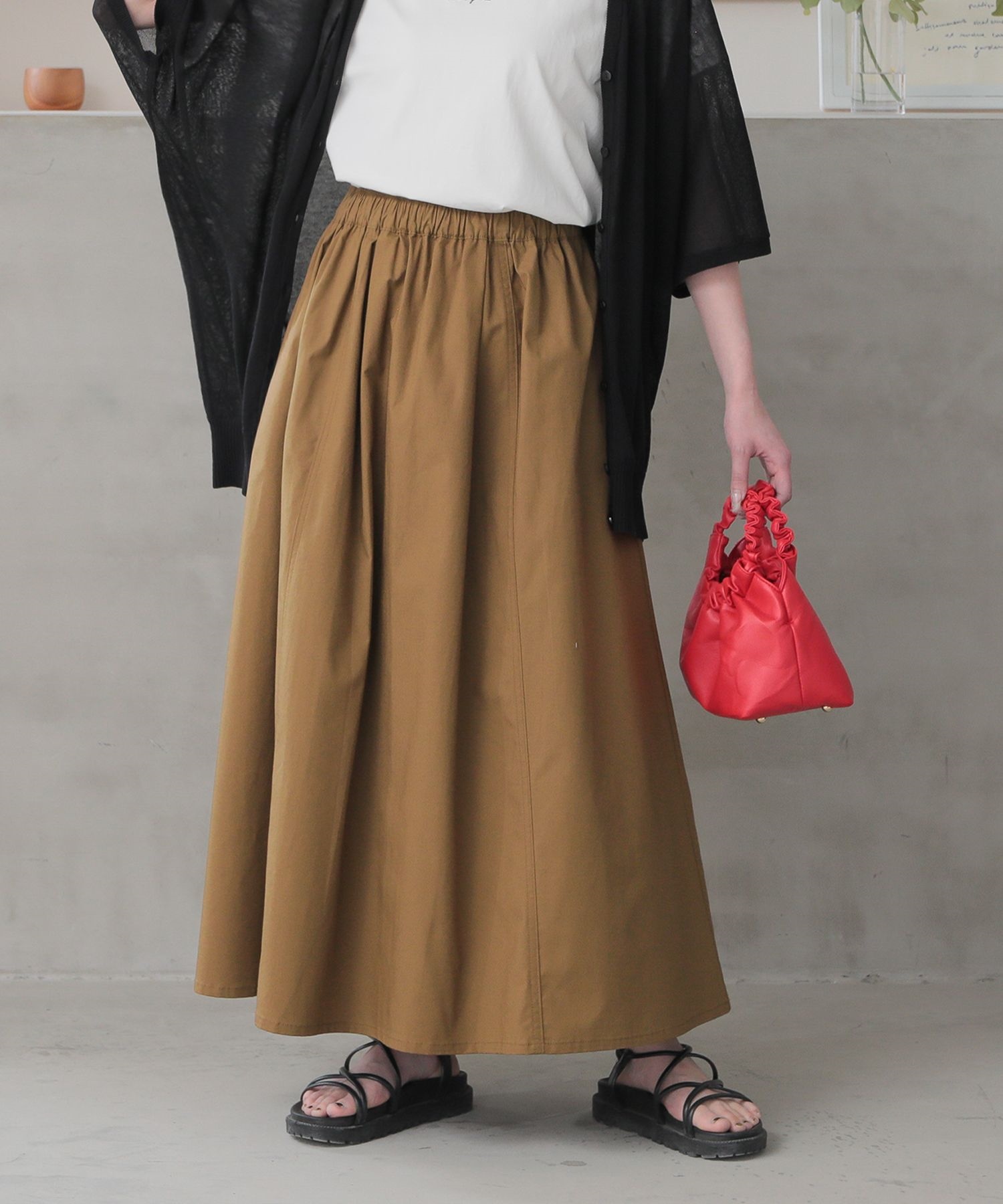 EVERYDAY I LIKE ブラウン ロングスカート Fantasy Check Frill Long Skirt（マキシ丈/ロングスカート