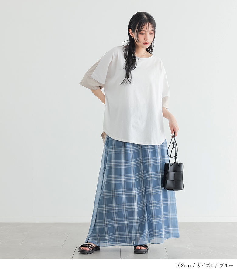 ワイドパンツ 冷感 涼しい レディース 夏 春 50代 40代 黒 S〜3L シアー チェック柄 体型カバー 大きいサイズ オシャレウォーカー「メール便不可」「20」 | osharewalker | 10