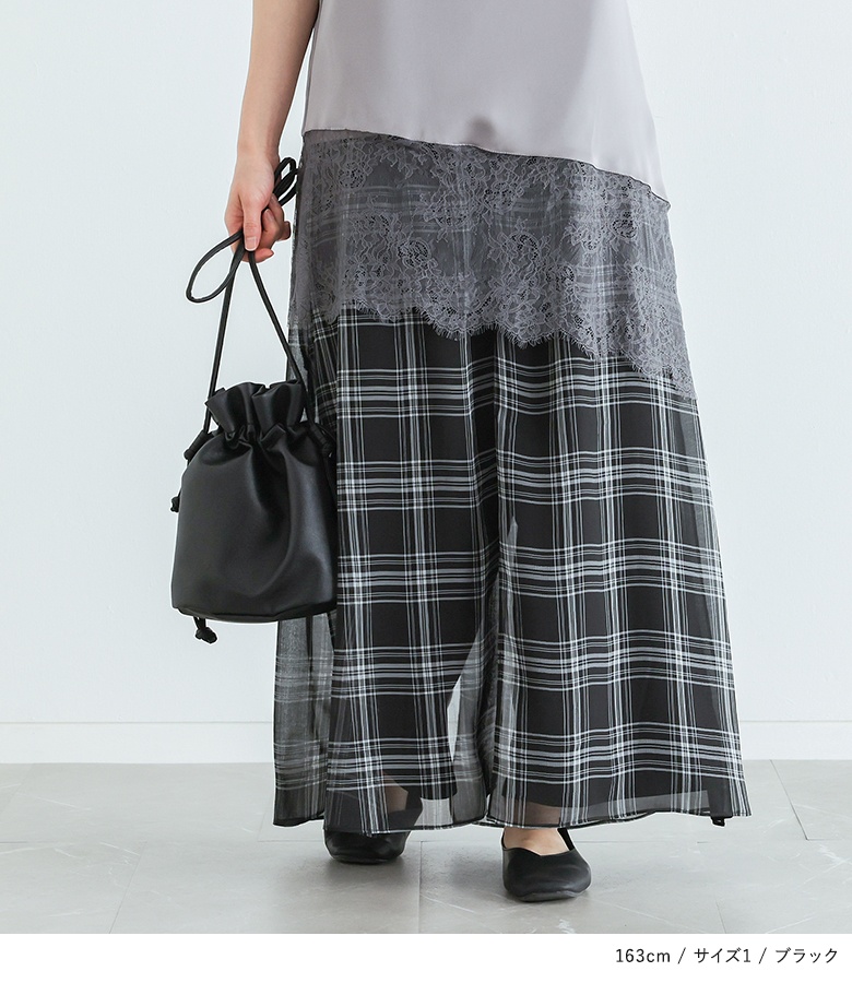 ワイドパンツ 冷感 涼しい レディース 夏 春 50代 40代 黒 S〜3L シアー チェック柄 体型カバー 大きいサイズ オシャレウォーカー「メール便不可」「20」 | osharewalker | 15