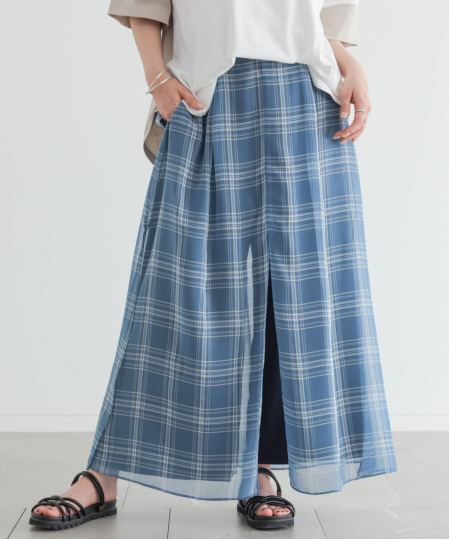 ワイドパンツ 冷感 涼しい レディース 夏 春 50代 40代 黒 S〜3L シアー チェック柄 体型カバー 大きいサイズ オシャレウォーカー「メール便不可」「20」 | osharewalker | 01