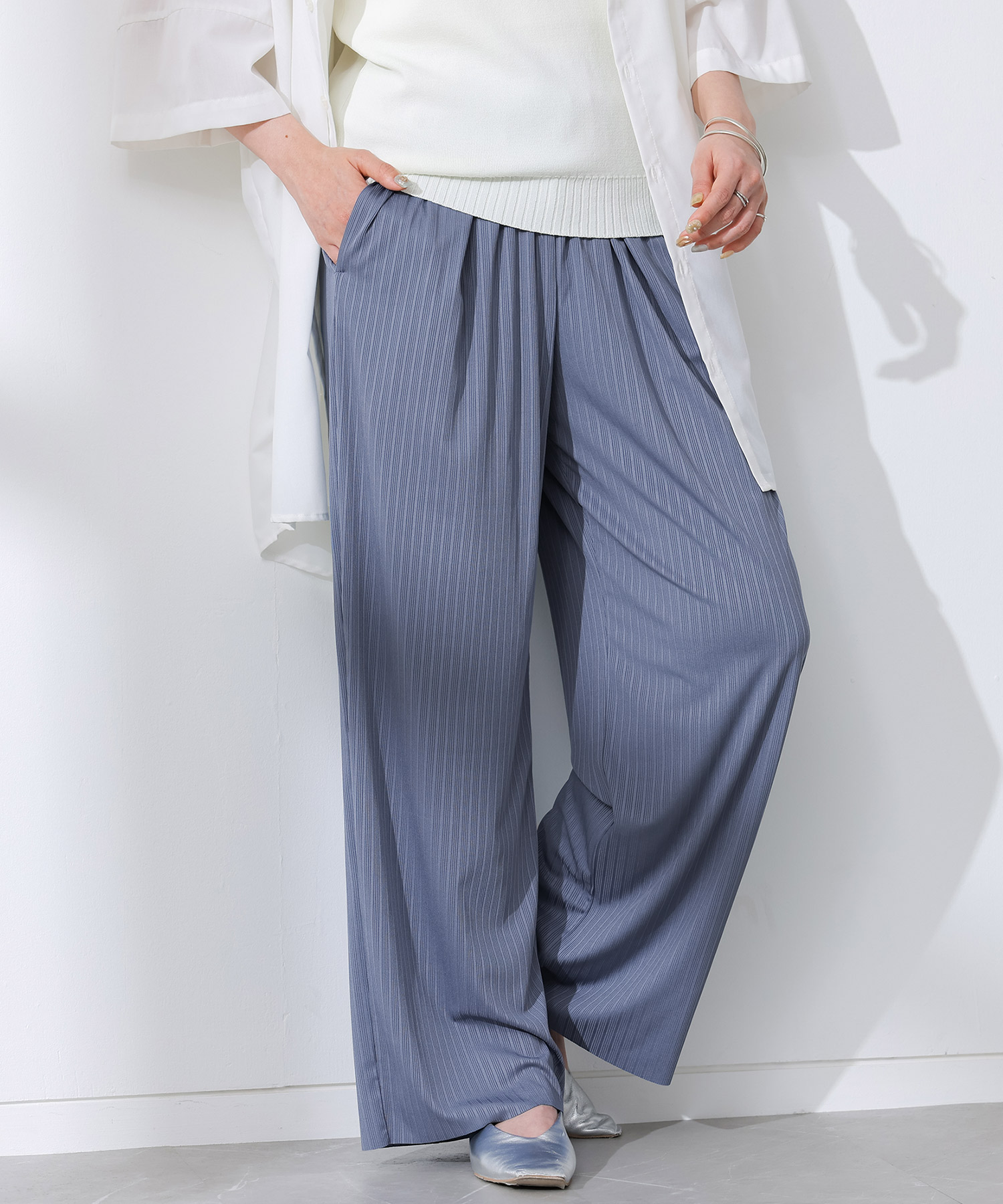 パンツ ワイド レディース 接触冷感 冷感 夏 春 ロング リブパンツ セルフカット 40代 50代 黒 青 灰色 大きいサイズ オシャレウォーカー「メール便不可」「20」 | osharewalker | 01