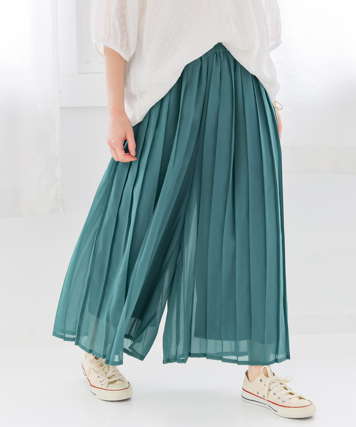 パンツ ワイド レディース 接触冷感 冷感 夏 春 ボトムス ロング シフォン プリーツ 40代 50代 黒 緑 青 体型カバー オシャレウォーカー「メール便不可」「20」 | osharewalker | 02