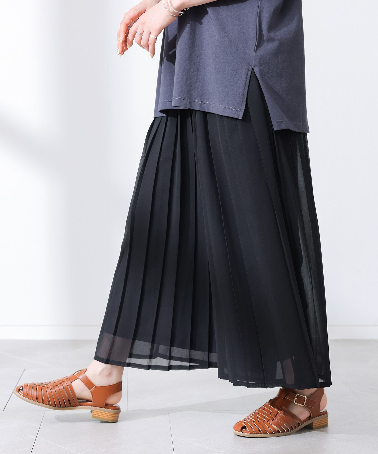 パンツ ワイド レディース 接触冷感 冷感 夏 春 ボトムス ロング シフォン プリーツ 40代 50代 黒 緑 青 体型カバー オシャレウォーカー「メール便不可」「20」 | osharewalker | 03