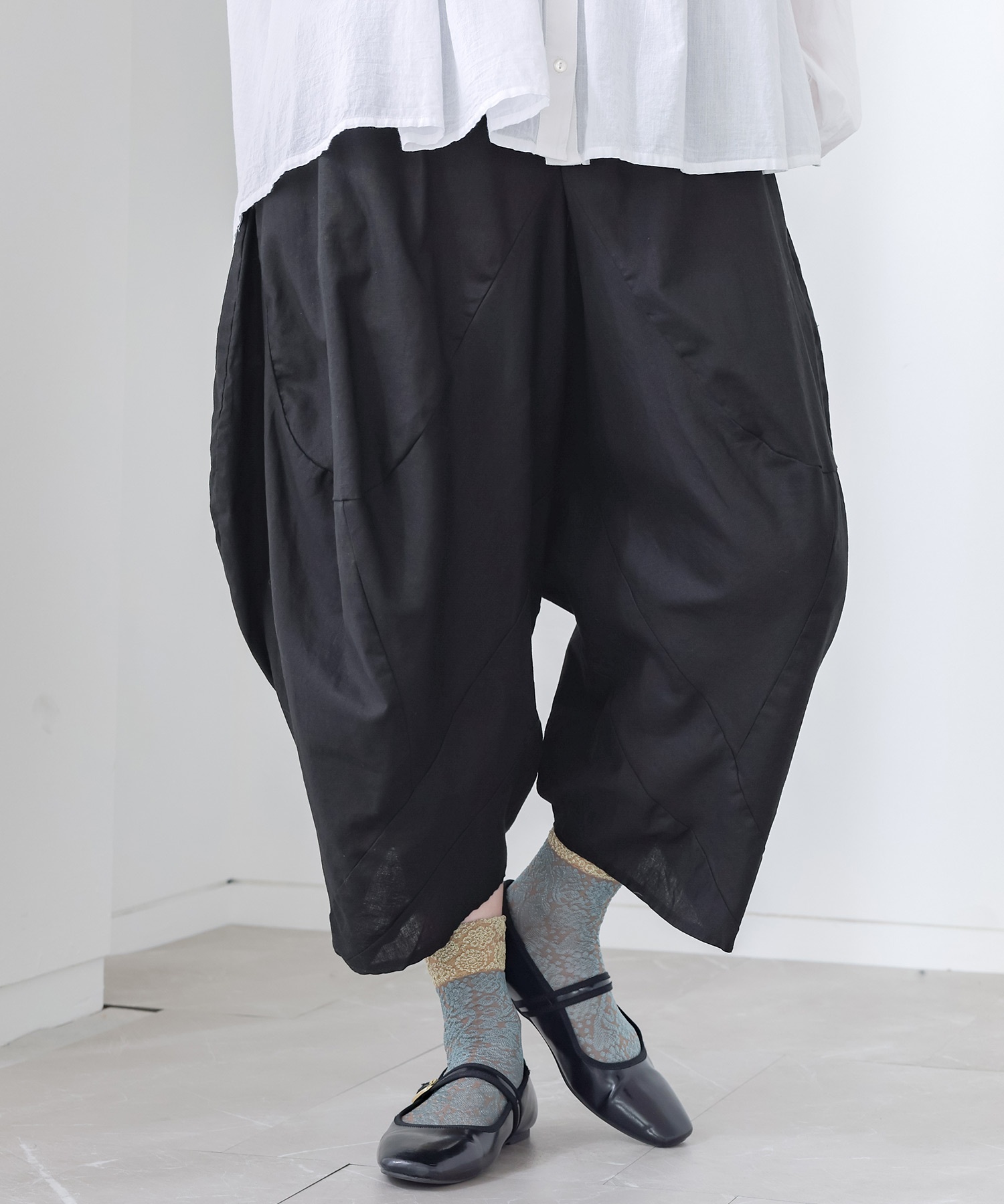 パンツ レディース ボトムス サルエルパンツ 7分丈 コクーン 立体シルエット 切り替え 綿麻 コットンリネン 春 夏 オシャレウォーカー「メール便不可」「20」 | osharewalker | 02