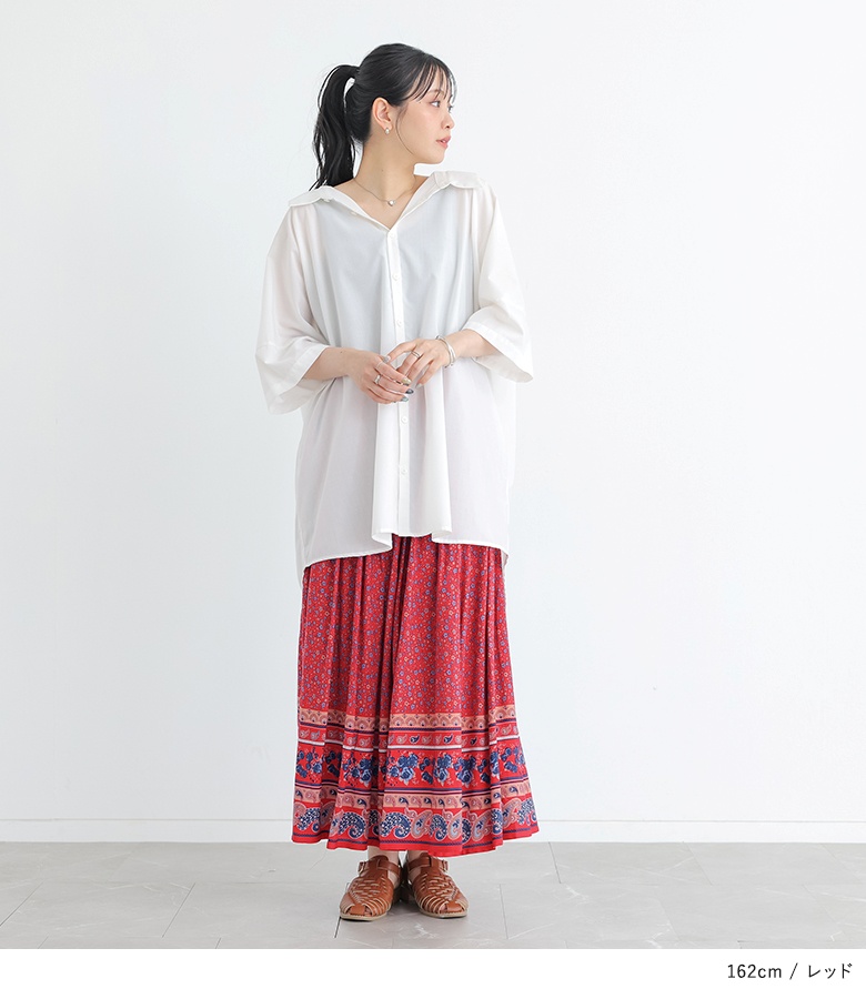 スカート ロング レディース 夏 春 マキシ ペイズリー 花柄 ギャザー 裏地付き 40代 50代 マルチカラー 体型カバー オシャレウォーカー「メール便不可」「20」 | osharewalker | 19