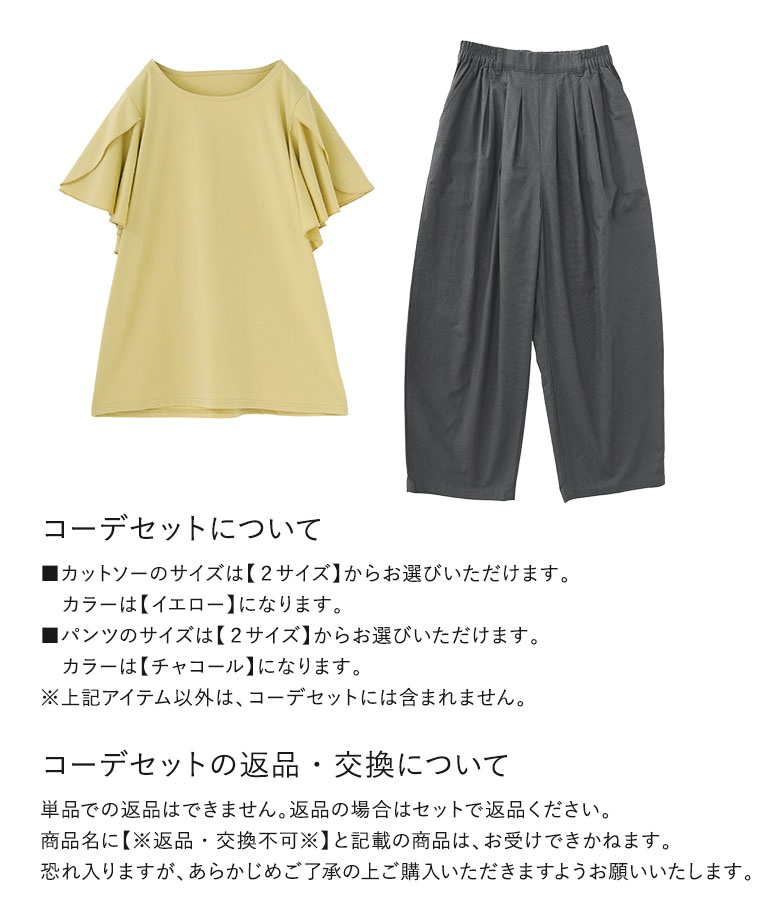 2点コーデセット 2025 レディース カットソー トップス 半袖 パンツ ワイドパンツ ボトムス「メール便不可」「20」 osharewalker 2点コーデセット 2025 レディース カットソー