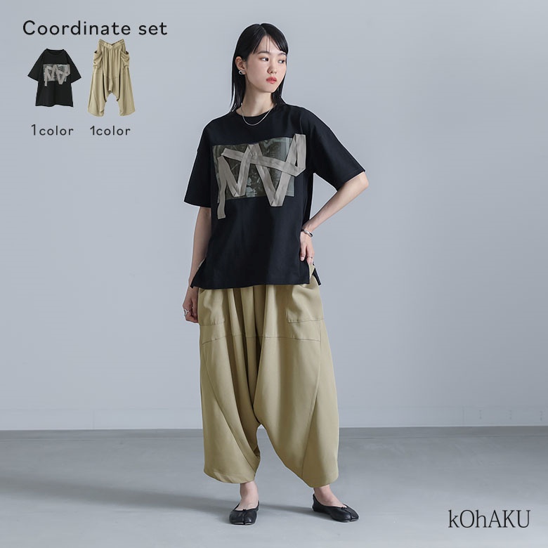 2点コーデセット 2025 レディース カットソー トップス 半袖 パンツ ワイドパンツ ボトムス「メール便不可」「20」 osharewalker 2点コーデセット 2025 レディース カットソー 半袖