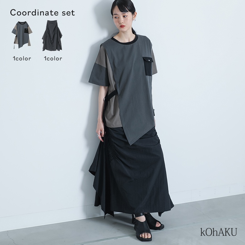 「送料無料」2点コーデセット 2025 レディース カットソー 半袖 トップス Tシャツ スカート ボトムス ロング丈「メール便不可」「20」