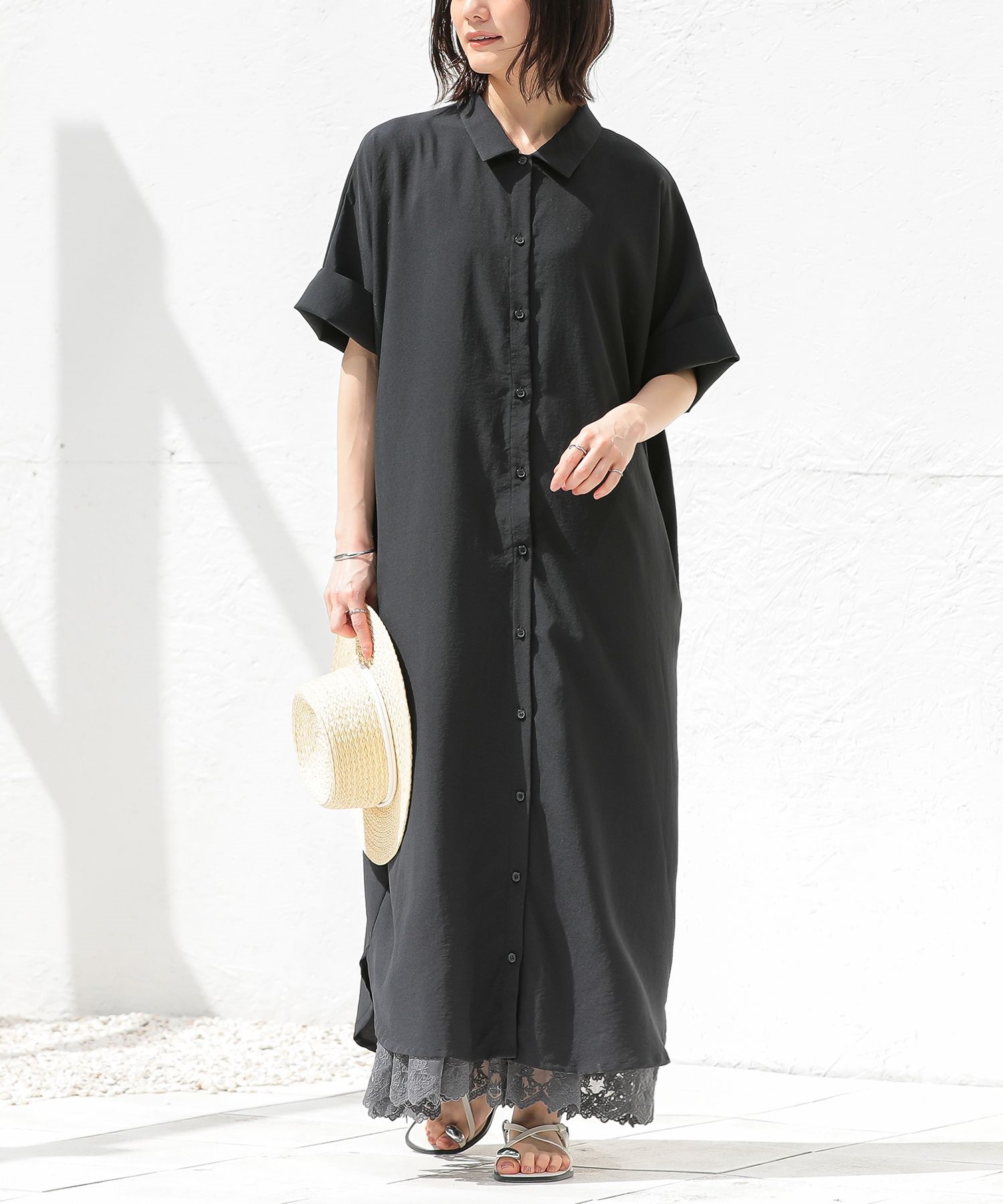 osharewalker ワンピース レディース 夏 半袖 シャツワンピース
