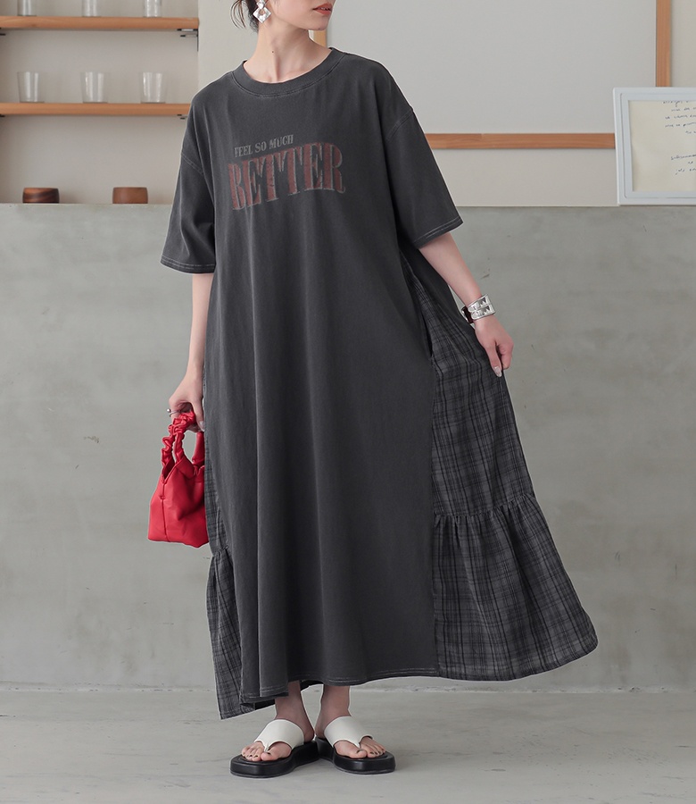 osharewalker ワンピース レディース ドレス ロング丈 半袖