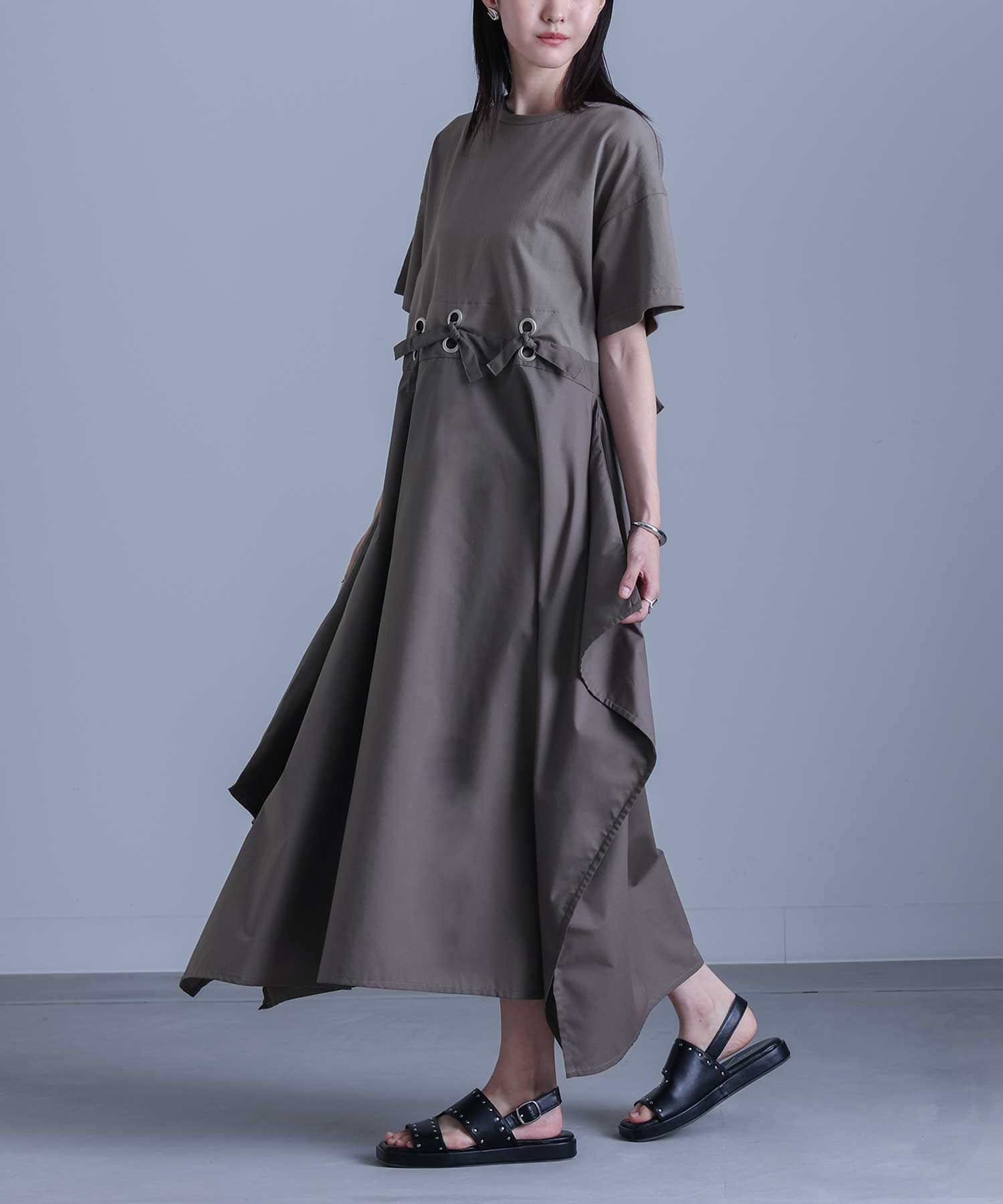 osharewalker ワンピース レディース ドレス ロング丈 半袖