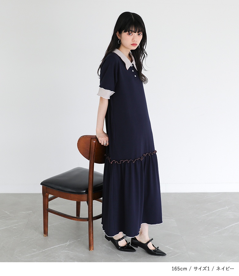 ワンピース レディース 夏 きれいめ ドレス ロング丈 半袖 ポロワンピ リブ メロー 襟付き 春 「メール便不可」「30」 | osharewalker | 05