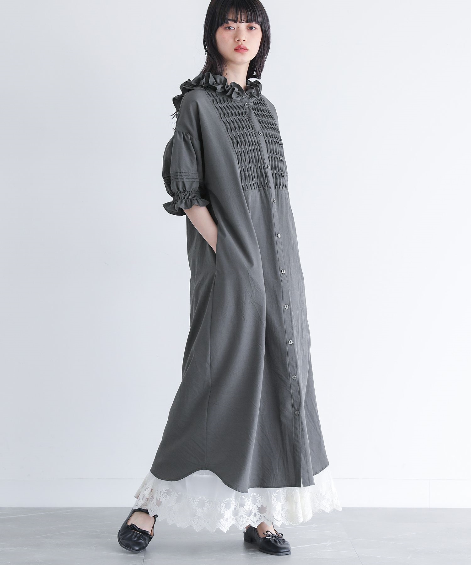 ワンピース レディース 夏 きれいめ ドレス ロング丈 半袖 シャツワンピ キャンディスリーブ 春 「メール便不可」「30」 | osharewalker | 02