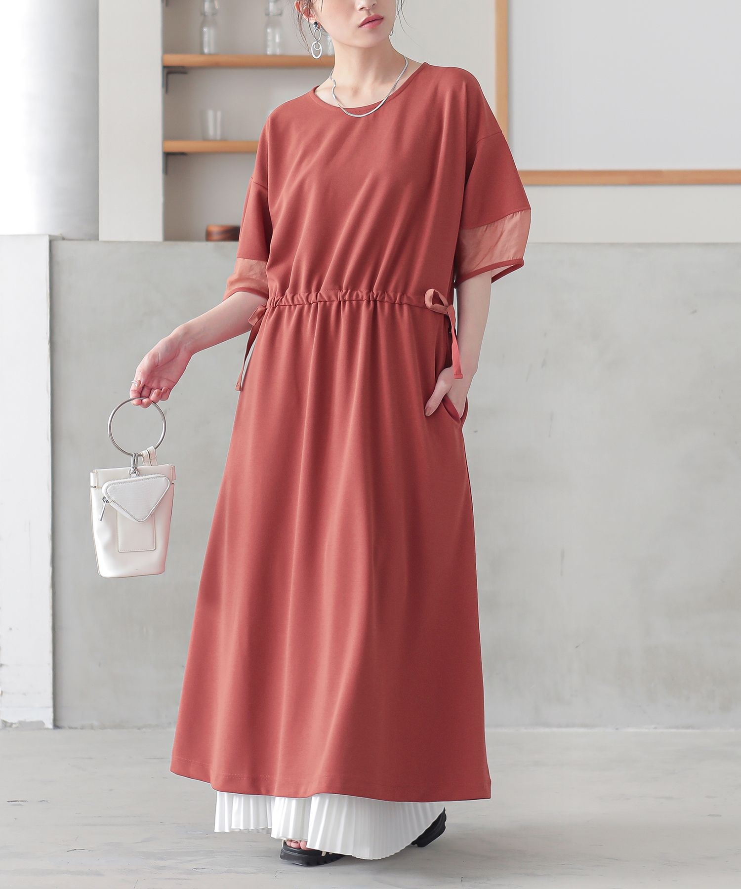 TADO ワンピースLHAR DRESS 赤インド綿マキシワンピース夏 powder 下迫