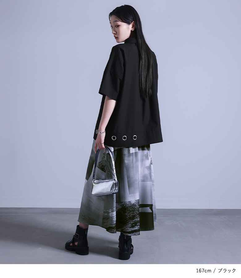 シャツ トップス レディース 半袖 シアー 透け感 アシメ アシンメトリー ドロップショルダー ゆったり 異素材 配色 切り替え ジャカード「メール便可」「5」 osharewalker シャツ レディース トップス 半袖 五分袖 襟付き