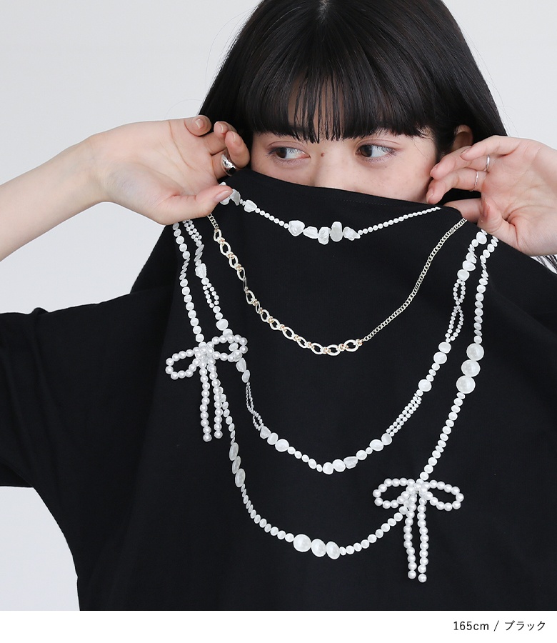 「新色登場」Tシャツ トップス レディース カットソー プリントTシャツ リボン フェイクパール コットン100％ 「メール便可」「10」 osharewalker 「新色登場」Tシャツ トップス レディース