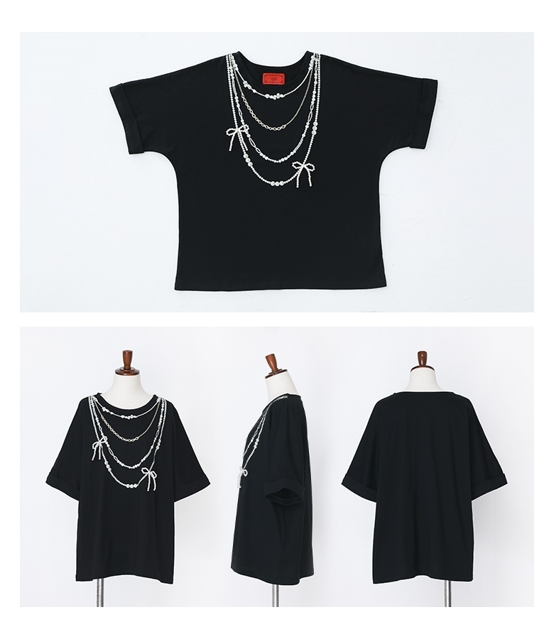 tシャツ レイヤードリボンカットTOP レディース LADY LIKE tシャツ 「春夏新作」サテンリボンレイヤー風トップス