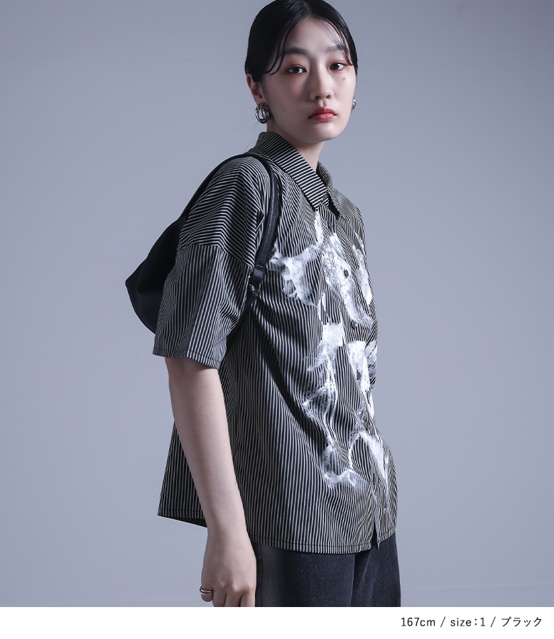 シャツ トップス レディース 半袖 夏 襟付きシャツ ブラウス 前開きシャツ 柄シャツ レギュラーカラー ストライプ柄「メール便可」「10」 osharewalker シャツ トップス レディース 半袖 夏 襟付きシャツ