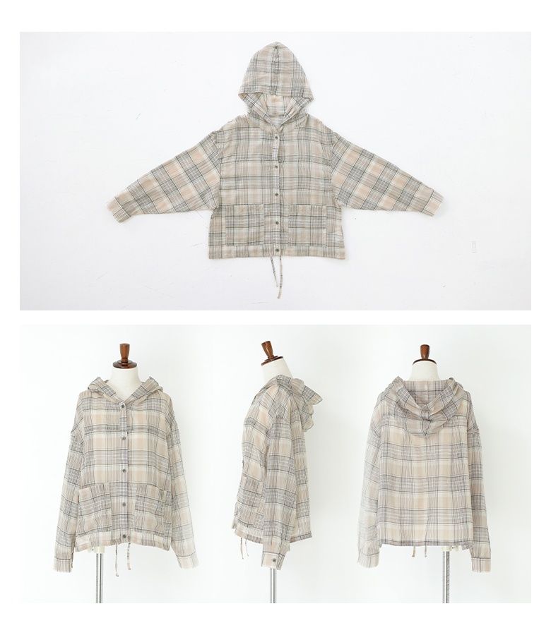 パーカー チェックBIGフーディ/599185 レディース FREAK'S STORE｜ビッグシルエット チェック ジップアップ