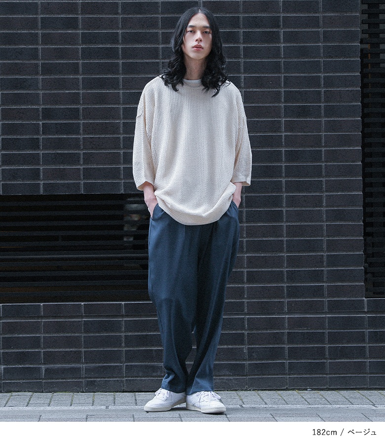 osharewalker ニット メンズ トップス 半袖 五分袖 メッシュ編み