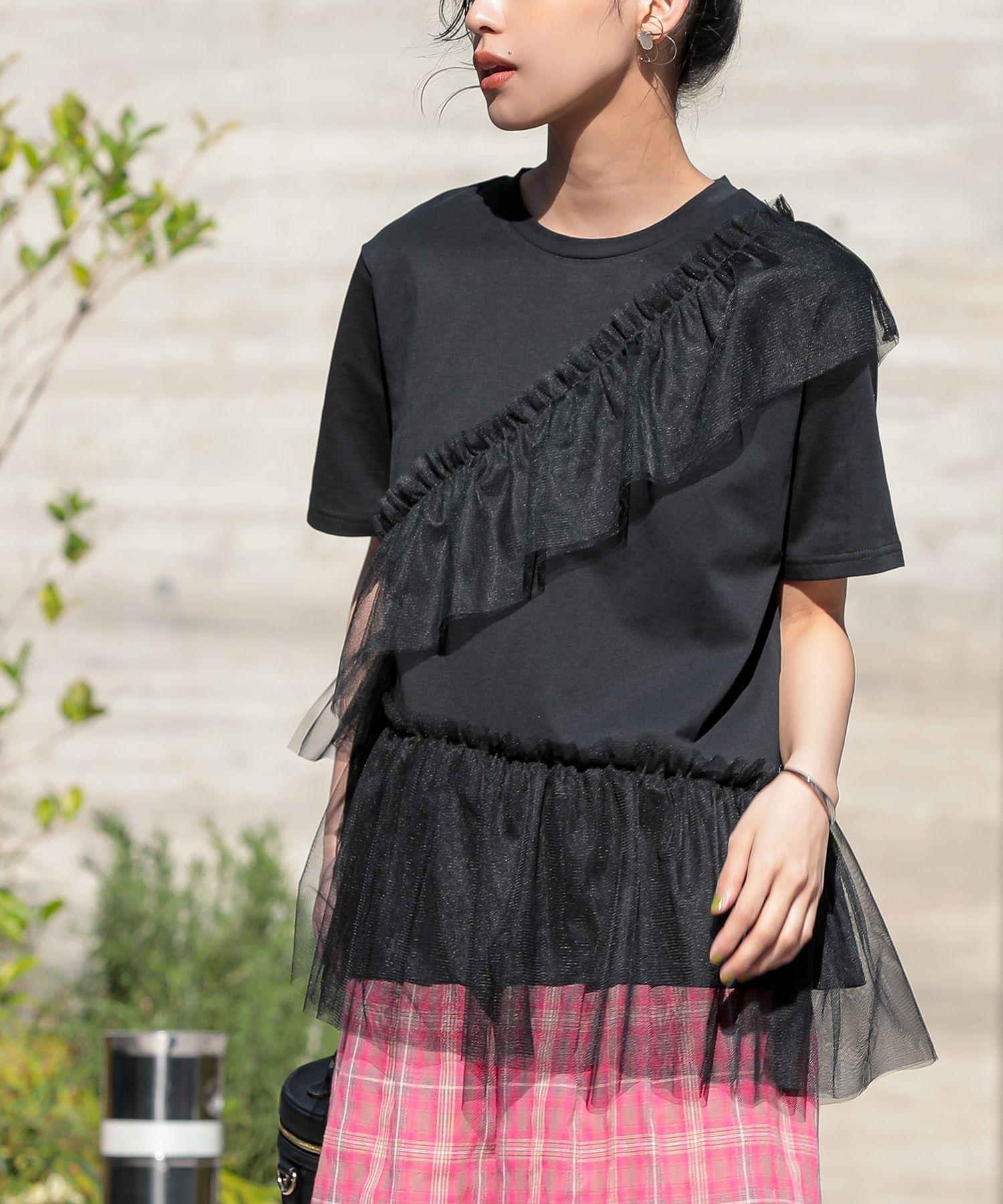 ファビアナフィリッピ シルク コットン チュール カットソー モニーレ 半袖 osharewalker（オシャレウォーカー） カットソー Tシャツ 半袖