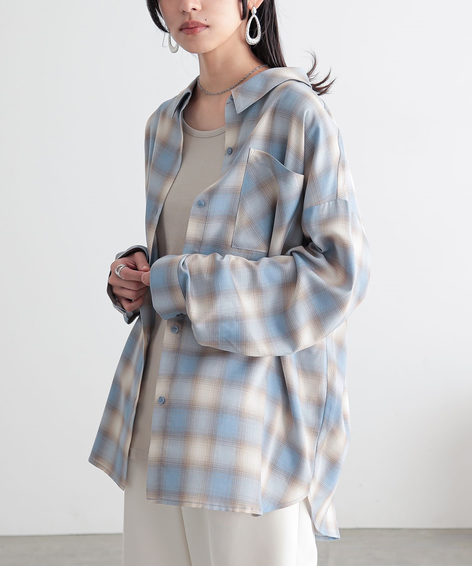 ブラウス シャツ オンブレーチェック柄クロップドシャツ レディース オンブレーチェック柄クロップドシャツ | FREDY & GLOSTER