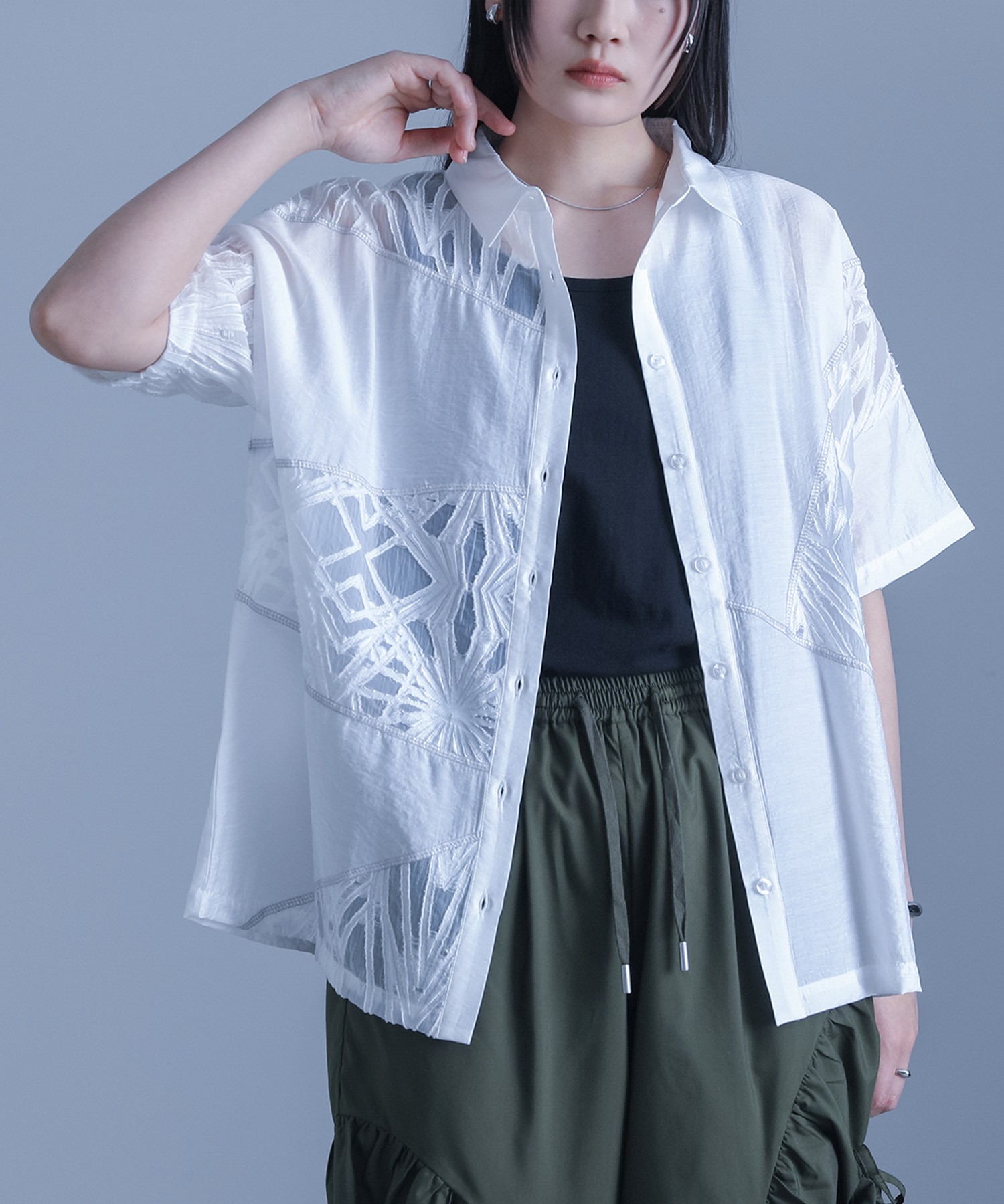 osharewalker シャツ レディース トップス ブラウス 半袖 シアー
